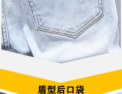 Spring and Autumn New Fashion Trend Solid Color Straight Stretch Denim Pants Men Slim Breathable High Quality Small Foot Pants