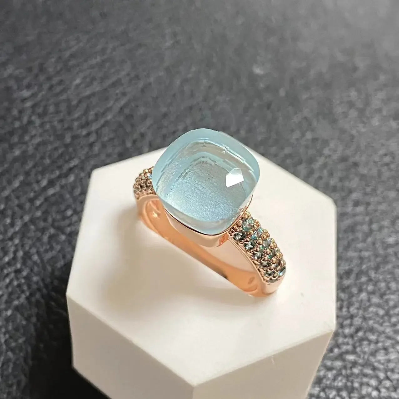 10.6mm Topaz Ring For Women Inlay Light Blue Zircon Candy Water Drop Crystal Ring Rose Gold Plated Jewelry Gift