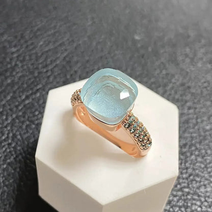 10.6mm Topaz Ring For Women Inlay Light Blue Zircon Candy Water Drop Crystal Ring Rose Gold Plated Jewelry Gift