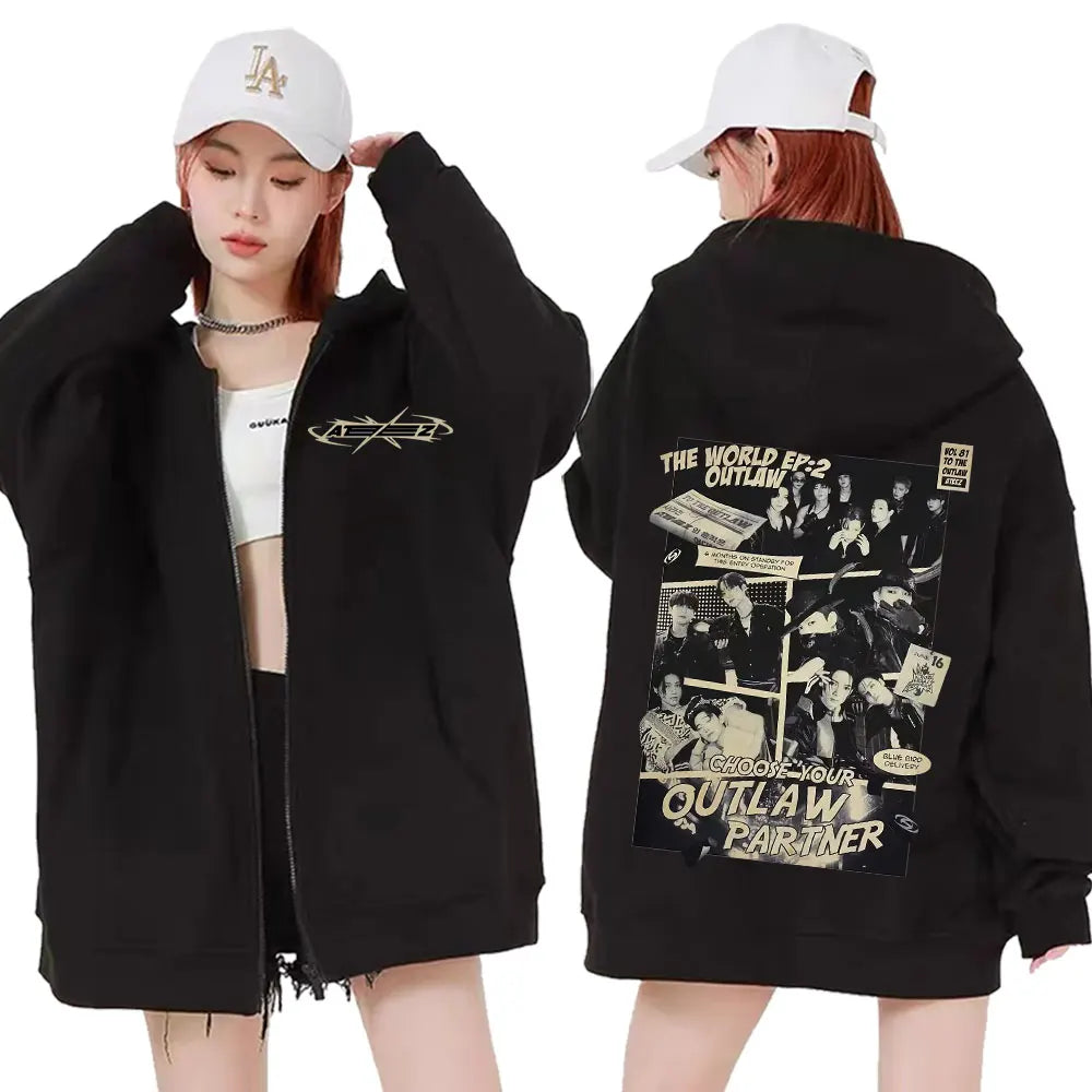 Ateez The World Ep. Fin Will Album Tour 2024 Zipper Hoodies Men Women Korean Fashion Zip Up Sweatshirt Casual Jacket Hoodie Tops