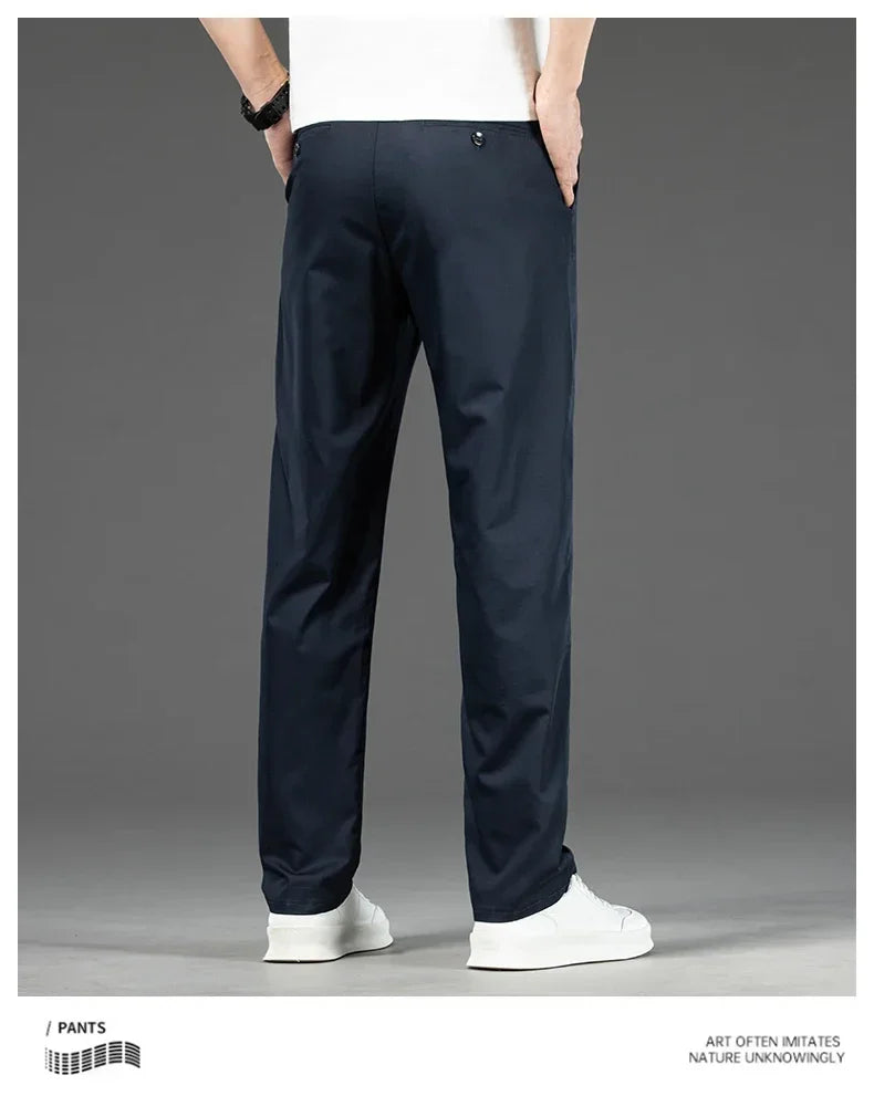 Thin Men Bamboo Summer Pants Casual High Quality Business Classic Fashion Stretch Slim Formal Straight Trousers Black Gray Khaki