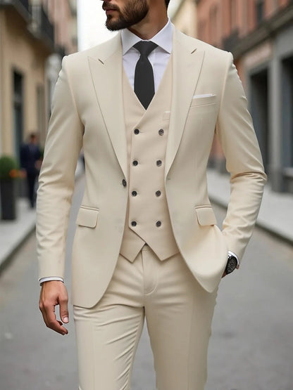 ManSuitOutfit Thin Simple Solid Color Single-breasted Male Suits British Style Long Sleeve Pocket MenSet wedding suits for men