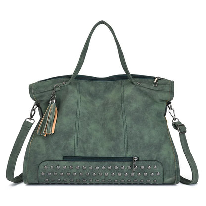 Vintage Designer Luxury Women Tote Bag Casual Lage Capacity Handbags Fashion Rivet Tassel PU Leather Female Shoulder Bag