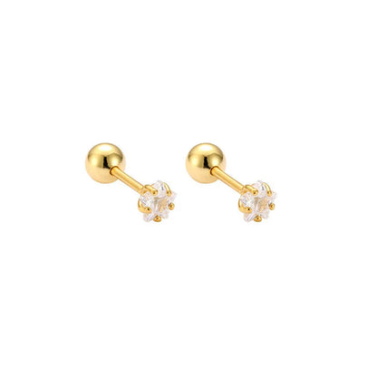 925 Sterling Silver Fashion Simple Golden Flower Beads Small Stud Earrings for Women Teen Piercing Jewelry Accessories