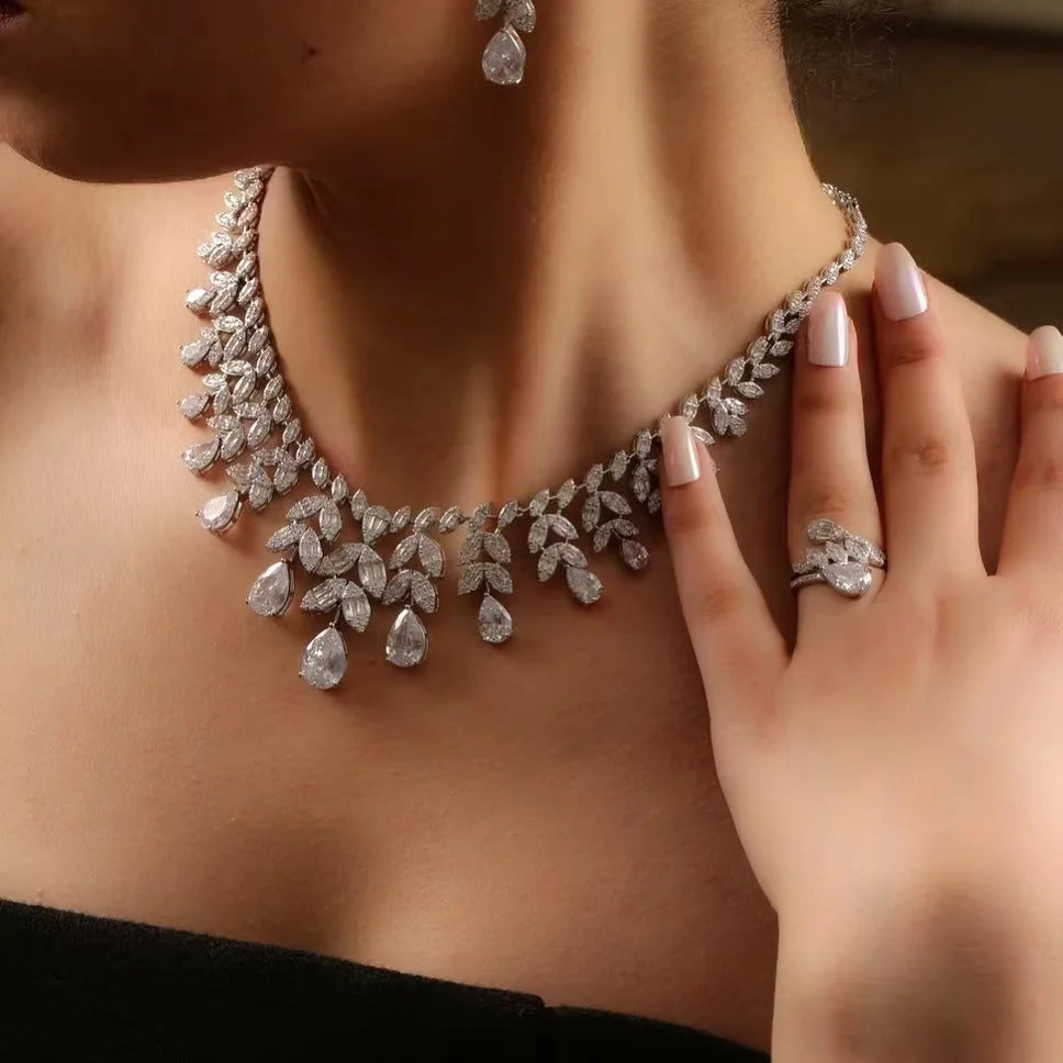4 Pcs Super Luxury Cubic Zirconia Bridal Wedding Party Costume Nigerian Dubai Jewelry Set for Brides Accessories