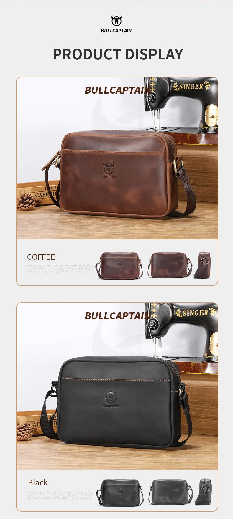 Crazy Horse Leather Men's Fashion Bag New Large-capacity Single Shoulder Cross-body Bag With Casual Men's Bag