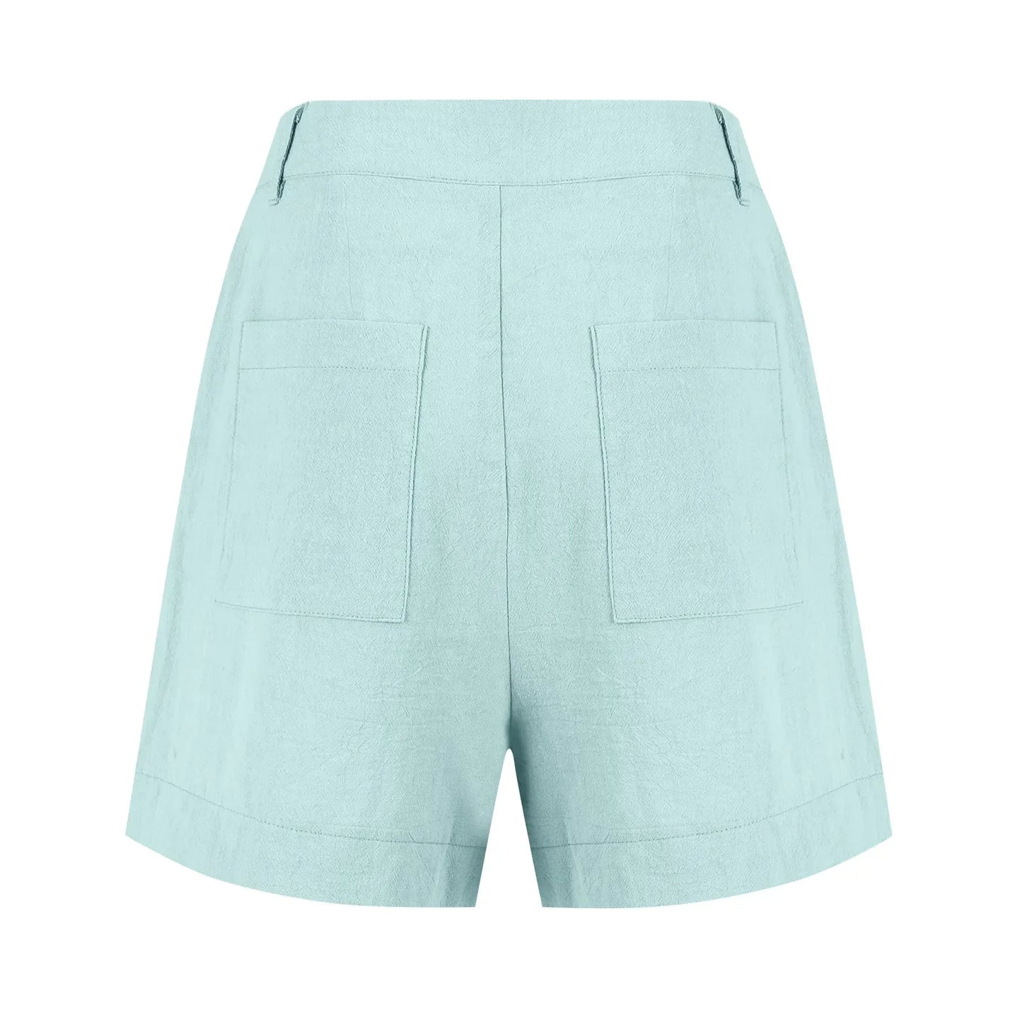 Cotton Linen Solid Shorts For Women Button High Waist Summer Loose Casual Pockets Shorts Female Pants Women Clothing