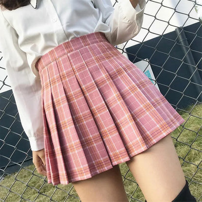 Women Preppy A-line Mini Wide Leg High Waist Harajuku Skirts Sexy Plaid Skirts Pleated Slim Mini Skirts Women Summer