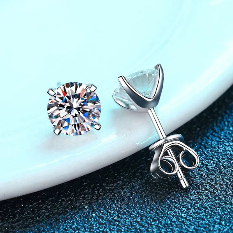 Sparkling 4 Prong 0.2-2CT D Color Moissanite Stud Earrings For Women Fine Jewelry S925 Silver Plated 18K Diamond Earring