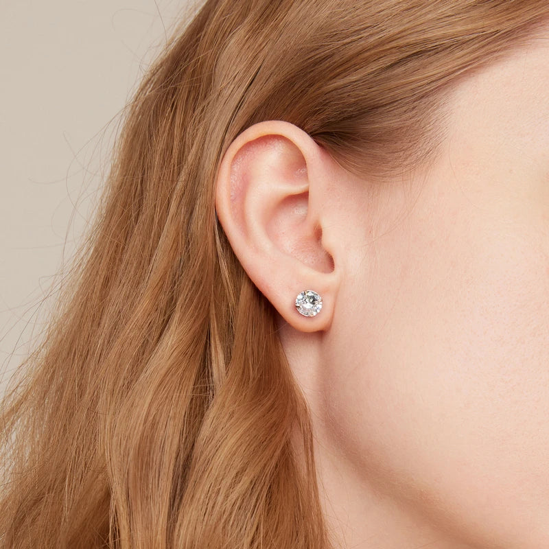 CZ Stud Earrings 925 Sterling Silver Platinum Plated Round Cubic Zirconia Hypoallergenic Barbell Earrings 4-7mm