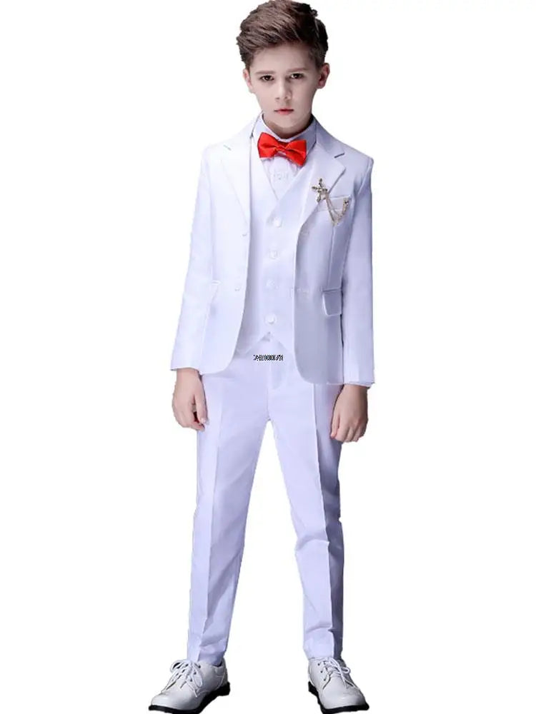Flower Boys White Baptism Suit Kid Wedding Party Photograph Set Teenager Birthday Tuxedo Dress Children Graduation Stage Costume