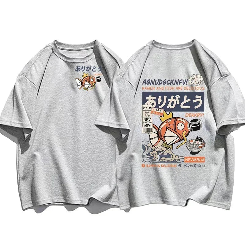 Short-sleeved T-shirt Magikarp Noodles Men's and Women's Summer Loose and Breathable Parent-child Top Clothing