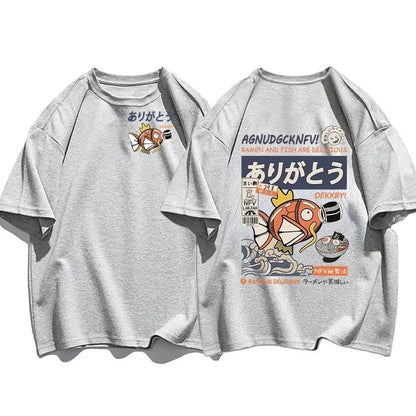 Short-sleeved T-shirt Magikarp Noodles Men's and Women's Summer Loose and Breathable Parent-child Top Clothing