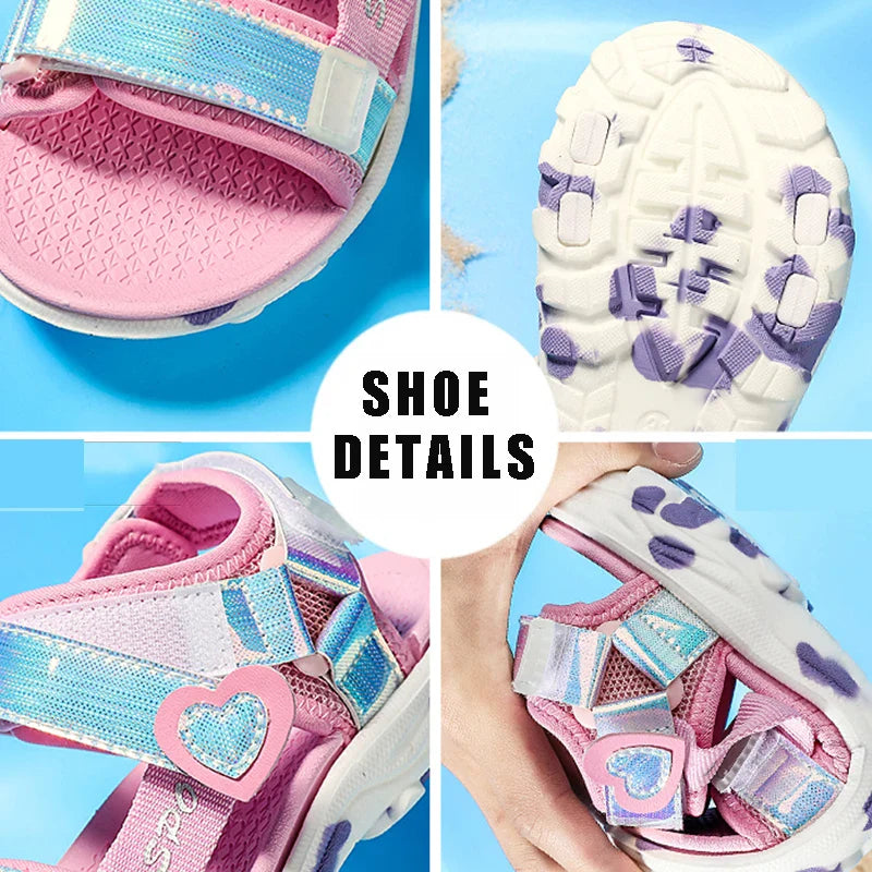 Princess Girls' LED Sandals Children's Toddler Sports Beach Pink blue Girls' Soft Shining Shoes Outdoor Soft  Anti-Slip LED Shoe