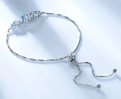 925 Sterling Silver Bracelets Adjustable Bangle Nano Blue Topaz Bracelet Round Pear Bracelets for Woman Wedding
