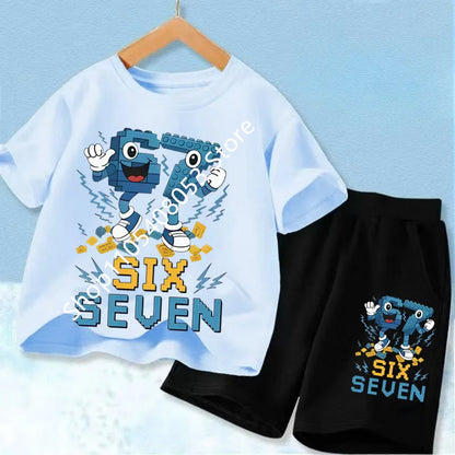 New 67 Number Six Seven Print Kids Cool Summer T-shirt 3-12Yrs Clothes Cartoon Short-sleeved+Shorts Boys Girls Sports Casual Set