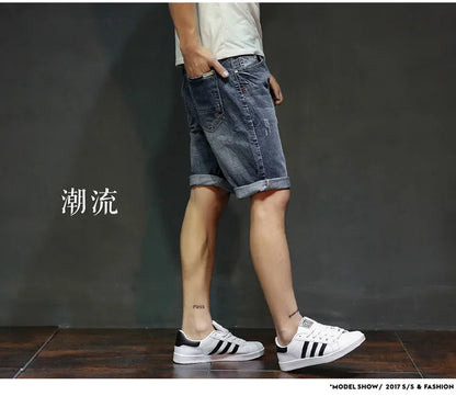 Men Gray Denim Shorts Jeans Pants Good Quality Men Cotton Knee Length Short Jeans New Summer Male Large Size Denim Shorts 42