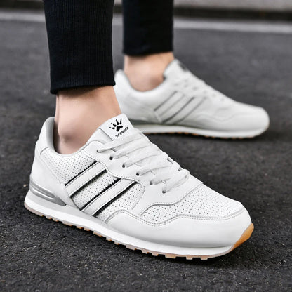 High Quality Men's Vulcanized Sneakers Leather Casual Shoes Breathable Mesh Men Tennis Shoes Male Flat Shoe Zapatillas Hombre