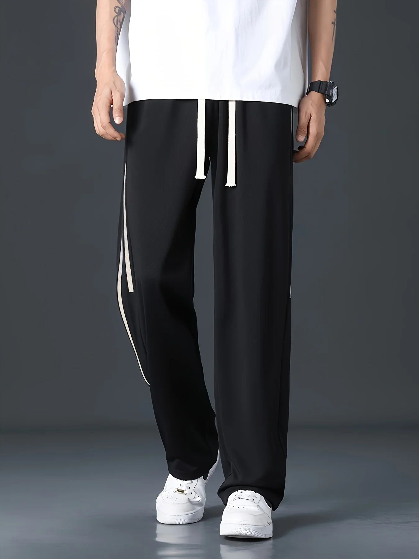 Men's summer sweatpants with drawstrings and pockets, quick-drying loose fit, smart casual jogging bottoms for outdoor activitie