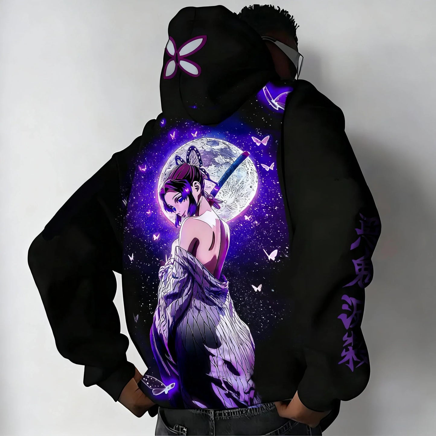 Demon Slayer Y2K Trendy Hoodie Men's Autumn/Winter New Kochou Shinobu Anime Printed Street Hip Hop Casual Loose Parent Child Top