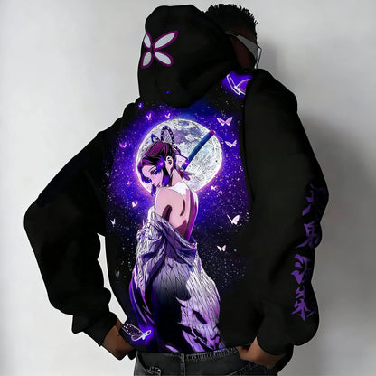 Demon Slayer Y2K Trendy Hoodie Men's Autumn/Winter New Kochou Shinobu Anime Printed Street Hip Hop Casual Loose Parent Child Top