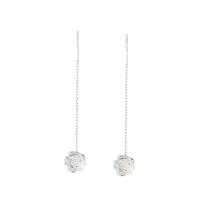 Minimalism Romantic Sterling Silver Rose Flower Pendant Ear Thread Versatile Girl Commuting Dangle Earrings Temperament Jewelry