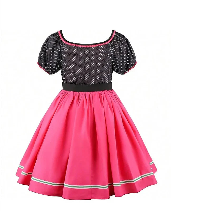 Girls Party Dresses Summer Dress Poodle Print Polka Dot Vintage Dress With Scarf Outfit Girls Casual Summer Dresses Birthday