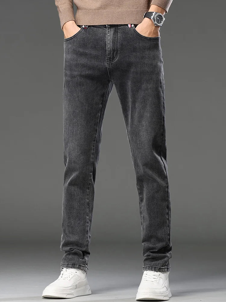 2026 New Men's Slim Fit Straight Leg Jeans European Style Versatile Business Casual Stretchy Long Pants