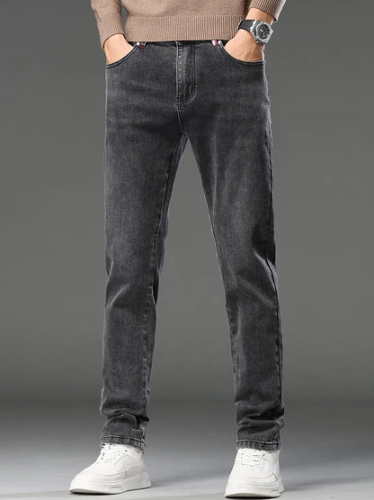 2026 New Men's Slim Fit Straight Leg Jeans European Style Versatile Business Casual Stretchy Long Pants