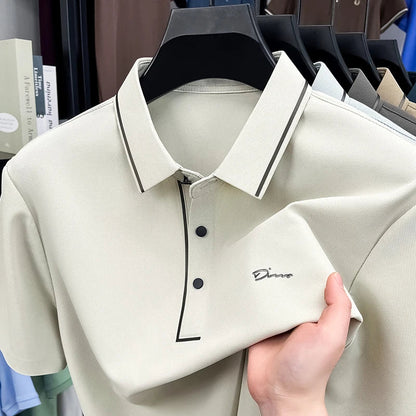 Light luxury brand letter emboss short sleeve T-shirt summer popular men polo shirt comfort silky breathable business casual top