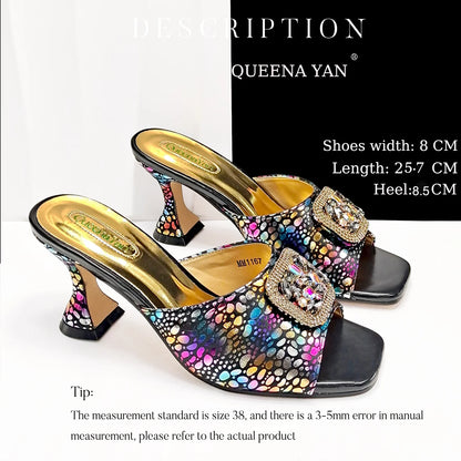 Fashion Newest Arrival Orange Color Square Toe Women Sandals Shoes Matching Bag Set for Ladies Wedding Party Pump