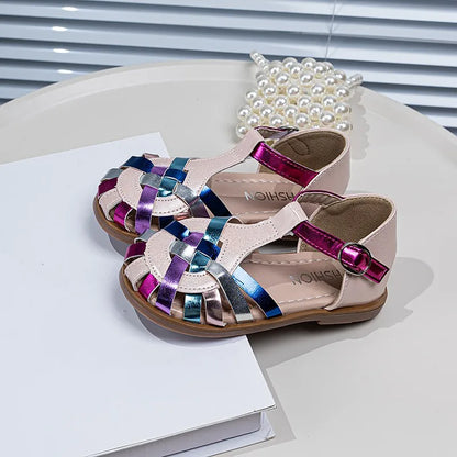 Girls Sandals New 2026 Summer Fashion Princess Party Dress Shoes Kids Colorful Soft Sandals Toddler Children Beach Weave Flats