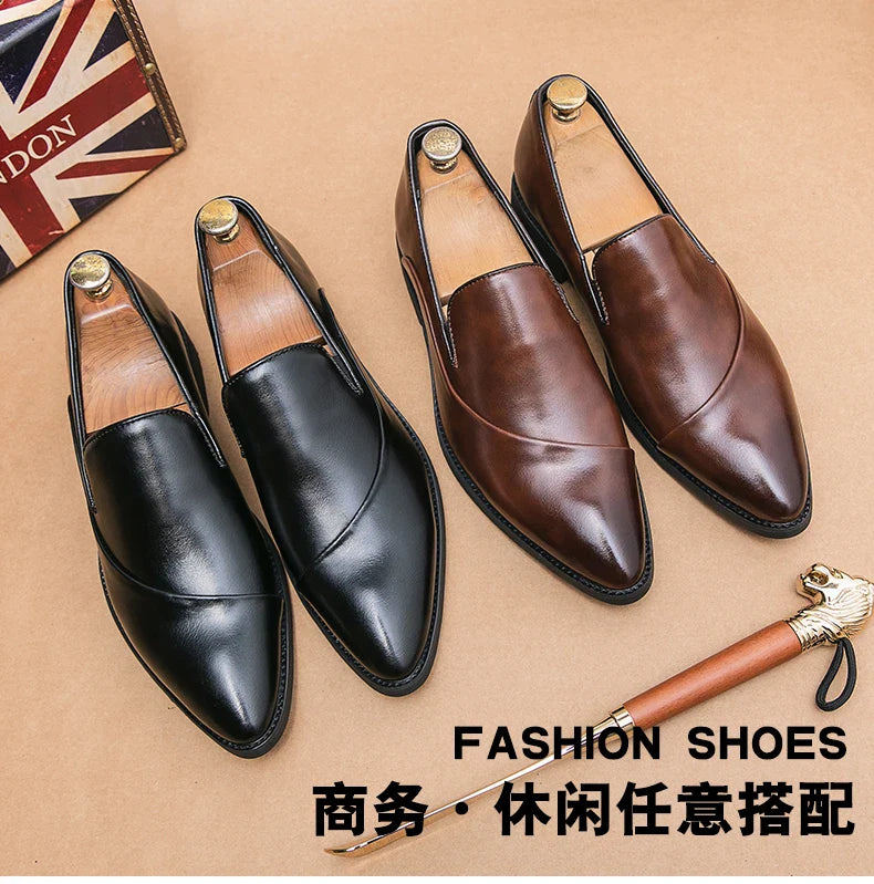 Casual Leather Shoes Large Size Men Business Shoes 2026 New Slip on Pointed leather Loafers Hand Polished Leather Casual Shoes