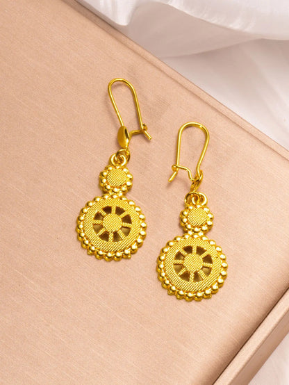Women's 24K Gold Tassel Earrings, AU999 | "Tranquility" engraving with thread motifs, subtle professionalism for daily wear.