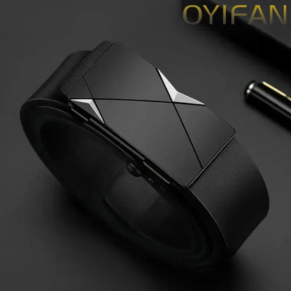Fashion Men's Belt Men's Genuine Leather Belt Automatic Buckle Ratchet Belt Random Adjustment