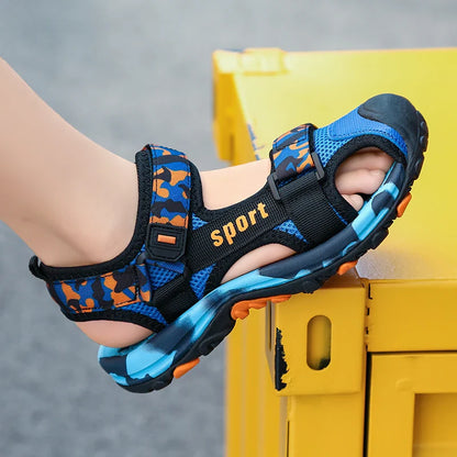 New Summer Beach Water Children Sandals Fashion Shoes Lightweight Non-slip Soft Bottom Shading Leather Boys Comfortable