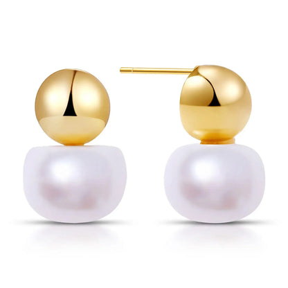 Women Pearl Dangle Earrings 14K Gold Plated Hoops Fresh Water Pearl Earring With 925 Sterling Silver Post Popular Jewelry