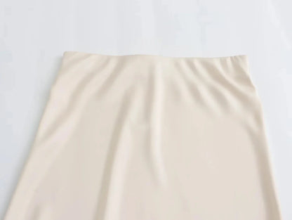 2024 Y2K Casual Women Long Skirt Spring Elastic High Waisted A-Line Casual Female Satin Skirts High Street Lady Skirts