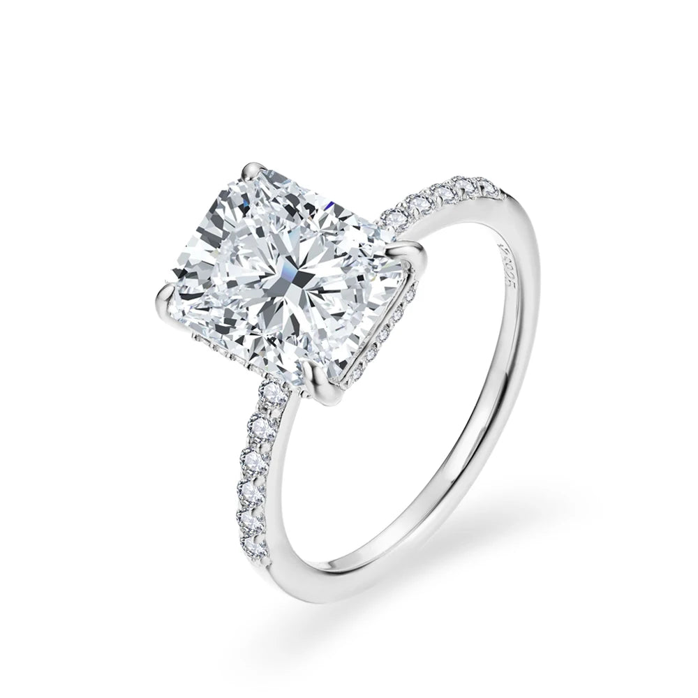 Radiant Cut 4CT Moissanite Ring for Women D Color S925 Sliver 18K Gold Plated Sparkling Engagement Wedding Fine Jewelry