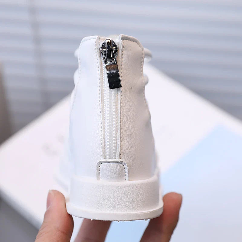 Girl's Sandals Gladiator Style Hollow-out Ankle-high Chunky Kids Summer Shoes White Black Zipper Chic Children Sliders 21-36