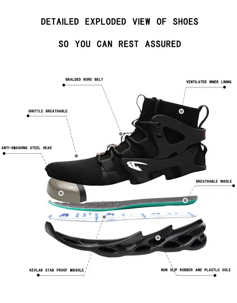 2024 New Safety Shoes Puncture-Proof Work Sneakers Lightweight Work Shoes Men Steel Toe Shoes Safety Boots Indestructible Shoes