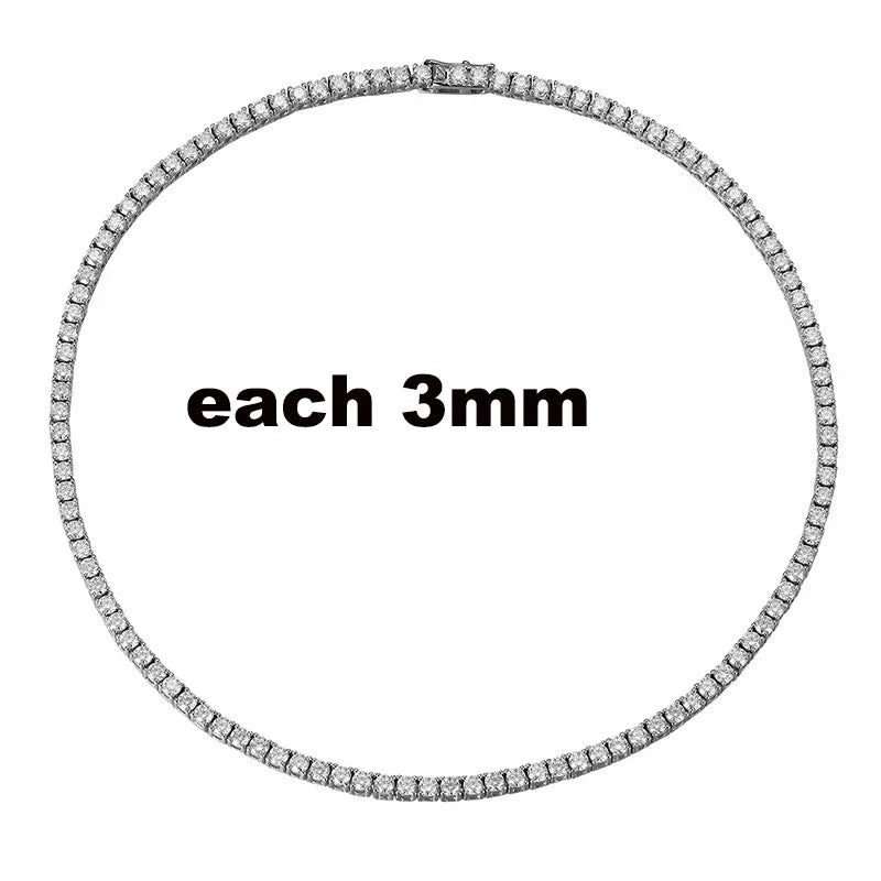 2.5-6.5mm Full Moissanite Tennis Necklace for Women Sparkling Diamond Pendant 925 Sterling Silver Fine Jewelry Gift GRA