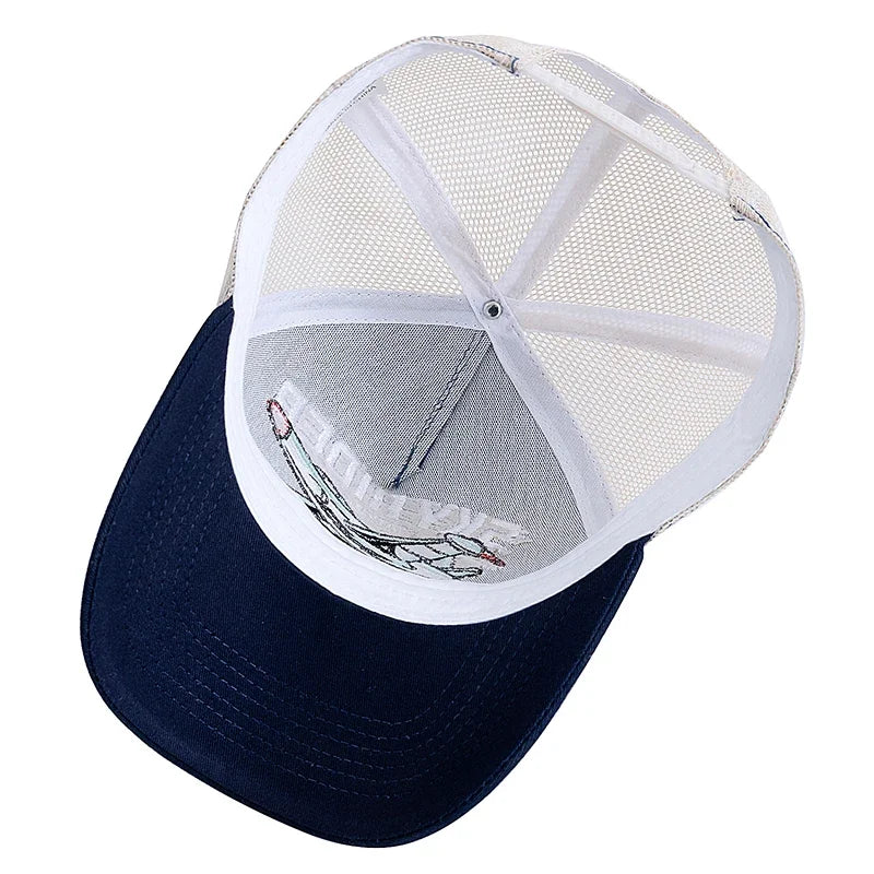 New Style Breathable Mesh Cap Outdoor Baseball Cap Men Women SKY RIDER Embroidered Pattern Snapback Trucker Hat Cap