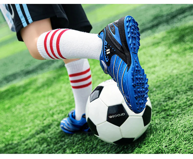 Fashion Gold Children's Football Shoes Outdoor Non-slip Turf Soccer Shoes Kids HOOK&LOOP Low-cut Sports Sneakers Child Trainers