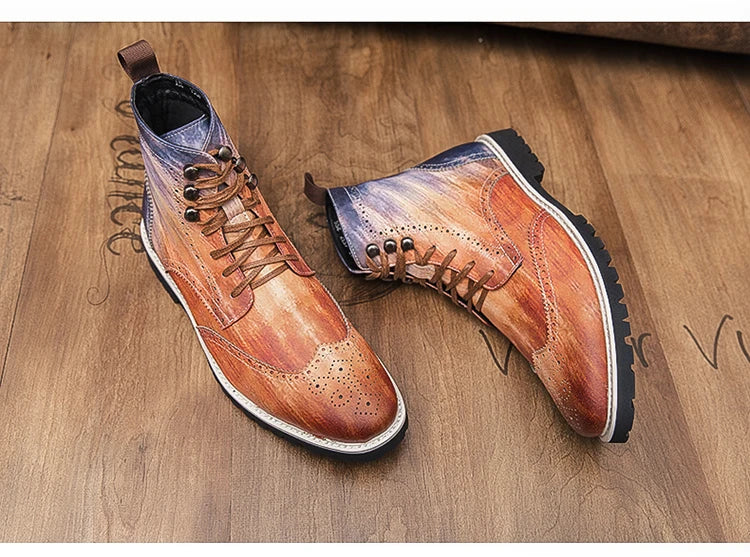 Men Lace-up High Top Brogue Carved Business Boots