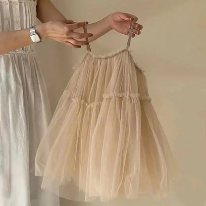 UNITIM Vestido de verão para meninas, vestido de alça para bebê, meninas, sem mangas, vestidos de tule, vestidos sólidos de bolhas para crianças, meninas