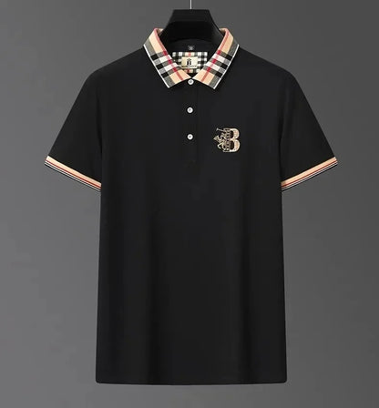 Luxury brand short sleeve men's polo shirt summer high-end fashion plaid embroidery lapel casual T-shirt breathable cotton top