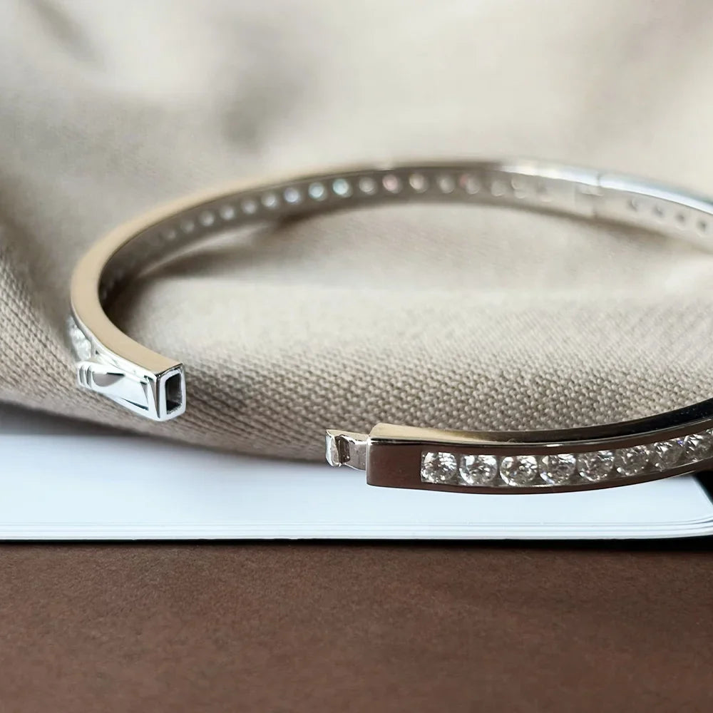 2.5mm Full Moissanite Bangle For Women 100% S925 Silver Sparkling D Color VVS Lab Diamond Bracelet Party Fine Jewelry Gift