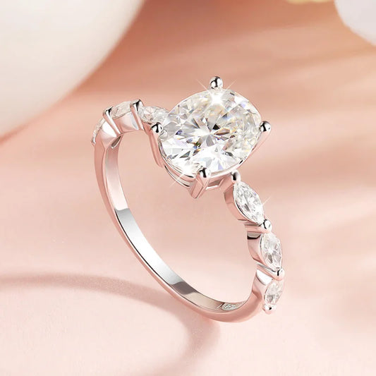 1CT 2CT Oval Cut Full Moissanite Wedding Ring for Women Bridal Promise Band 100% S925 Sterling Silver Plated 18k Gold
