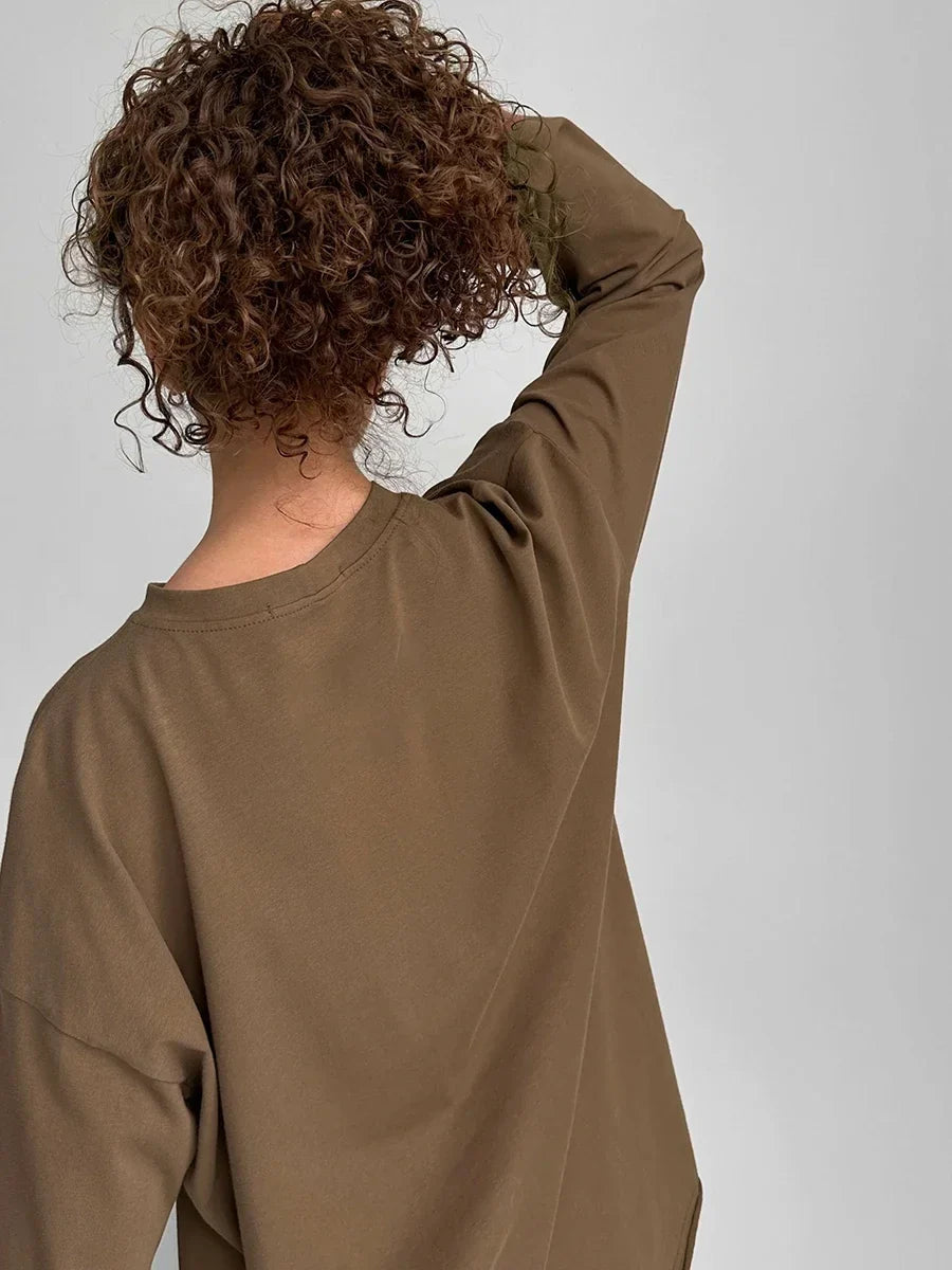 Women Summer 100% Cotton T-shirt Bottoming Spring Basic Fashionable Solid Lady Long Sleeve Loose Tops Shirts